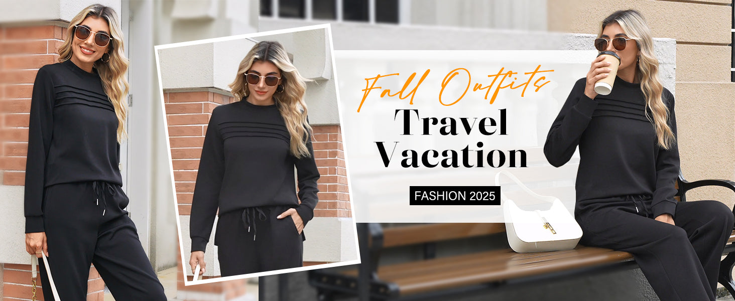 Two Piece Sets for Women Fall Travel Vacation Outfits Long Sleeve Lounge Sets Side Slit Wide Leg Pants S-3XL - Seldom Seen Styles