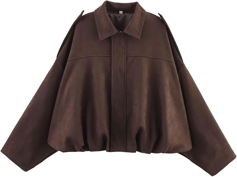 Women's Faux Suede Bomber Jacket Spring Lapel Pilot Coat Casual Oversized Long Sleeves Trendy Streetwear Outerwear - Seldom Seen Styles