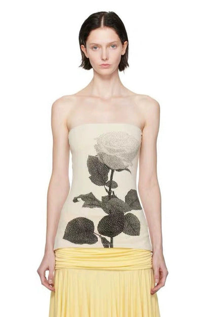 Women's Floral Print Strapless Tube Top Square Neck Sleeveless Stretch Organic Cotton Bandeau Top for Summer Beach Party Date Night