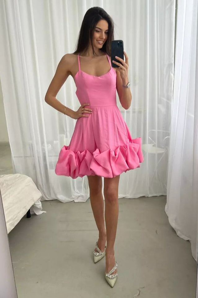 Women's Backless Bustier Mini Dress Built-In Corset Satin Gloss Flounce Hem Crossed Straps Lined Romantic Date Night Dinner Party Dress - Seldom Seen Styles