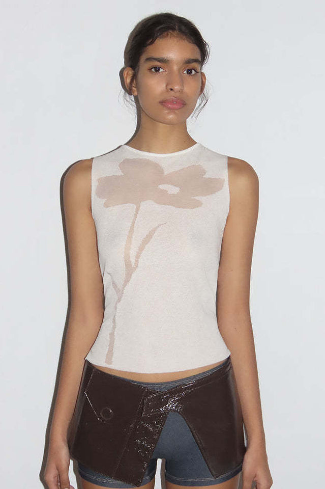 Women's Floral Knit Sleeveless Top Y2K Sheer Slim Fit Casual Streetwear Tank Top - Seldom Seen Styles