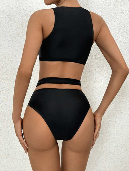 2024European and American Style New Sexy Solid Color Mesh Hollow Bikini bikini Women's Swimwear with Straps - Seldom Seen Styles