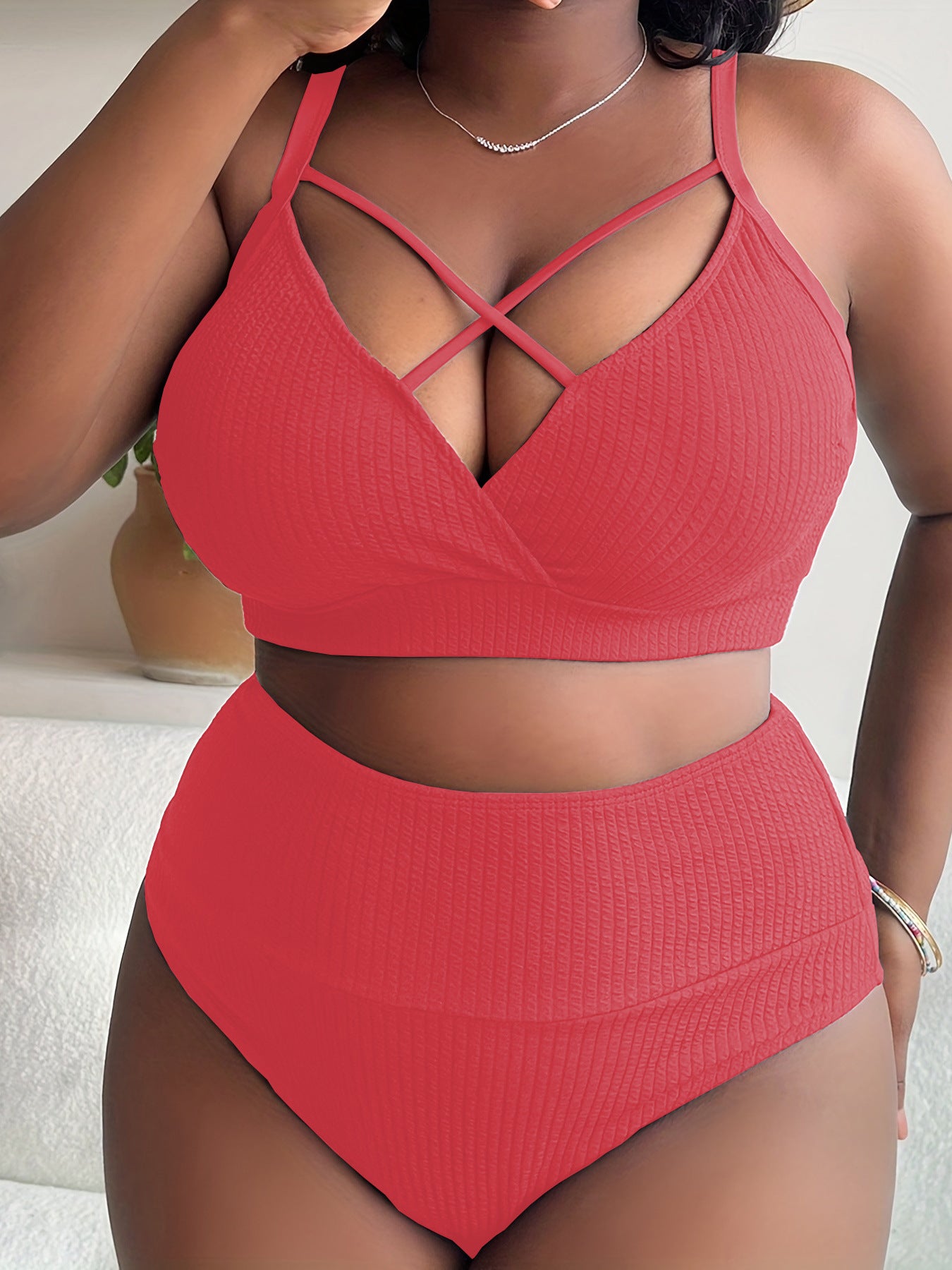 bathing suits for large bust  Plus Size  Sexy Plus Size  Strap High Waist Bikini Swimsuit - Seldom Seen Styles