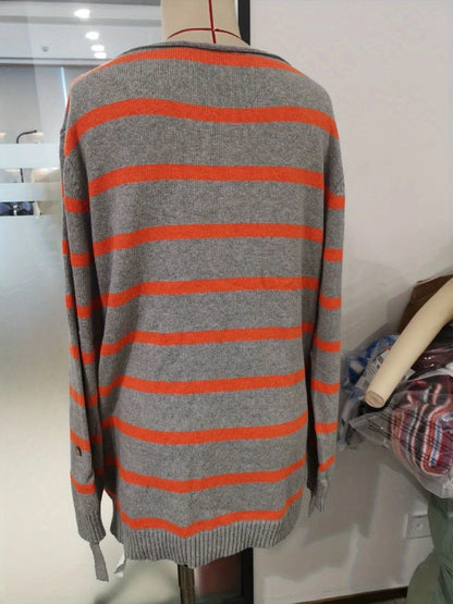 Womens Baggy Oversized Striped Sweater Trendy Color Block Casual Pullover Knit Tunic Sweater Jumper