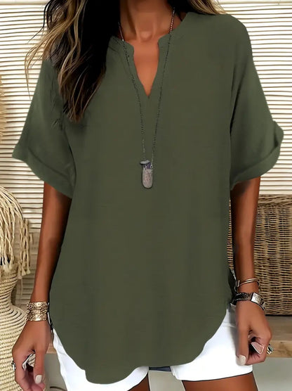 Women's Plain Shortsleeve Blouse, Casual Solid Color Top for Daily Wear, Ladies Clothes for All Seasons, Womenswear, Shirtswomen