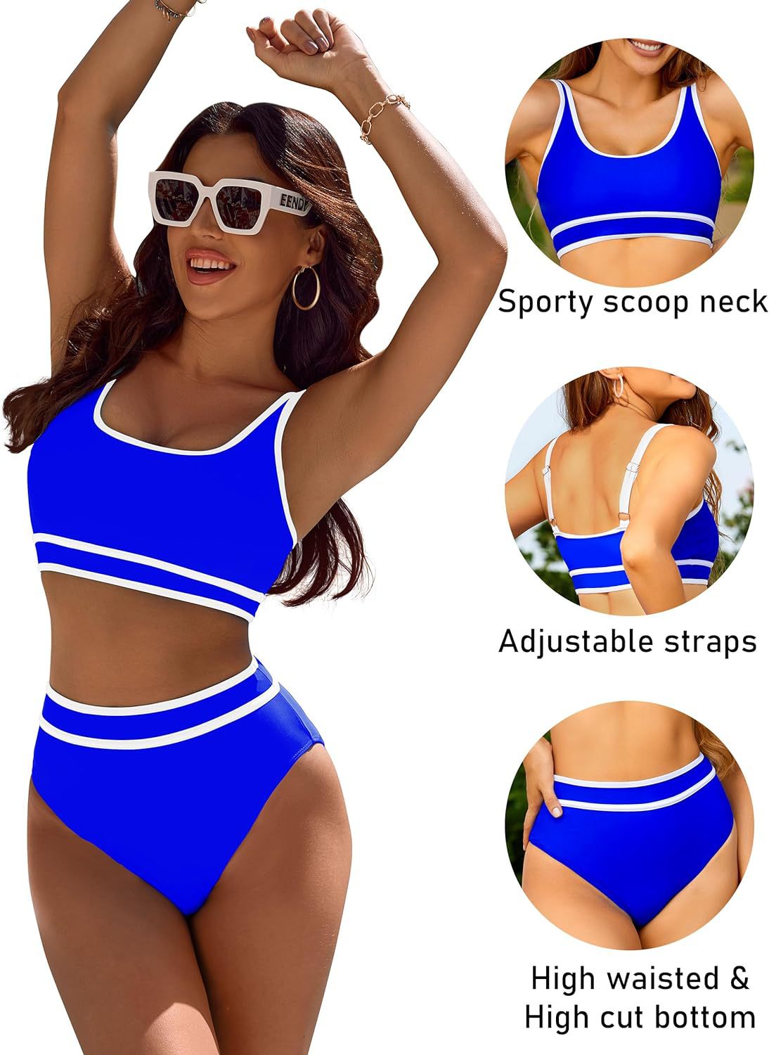 Women's High Waisted Bikini Sets Sporty Two Piece Swimsuits Color Block Cheeky High Cut Bathing Suits - Seldom Seen Styles