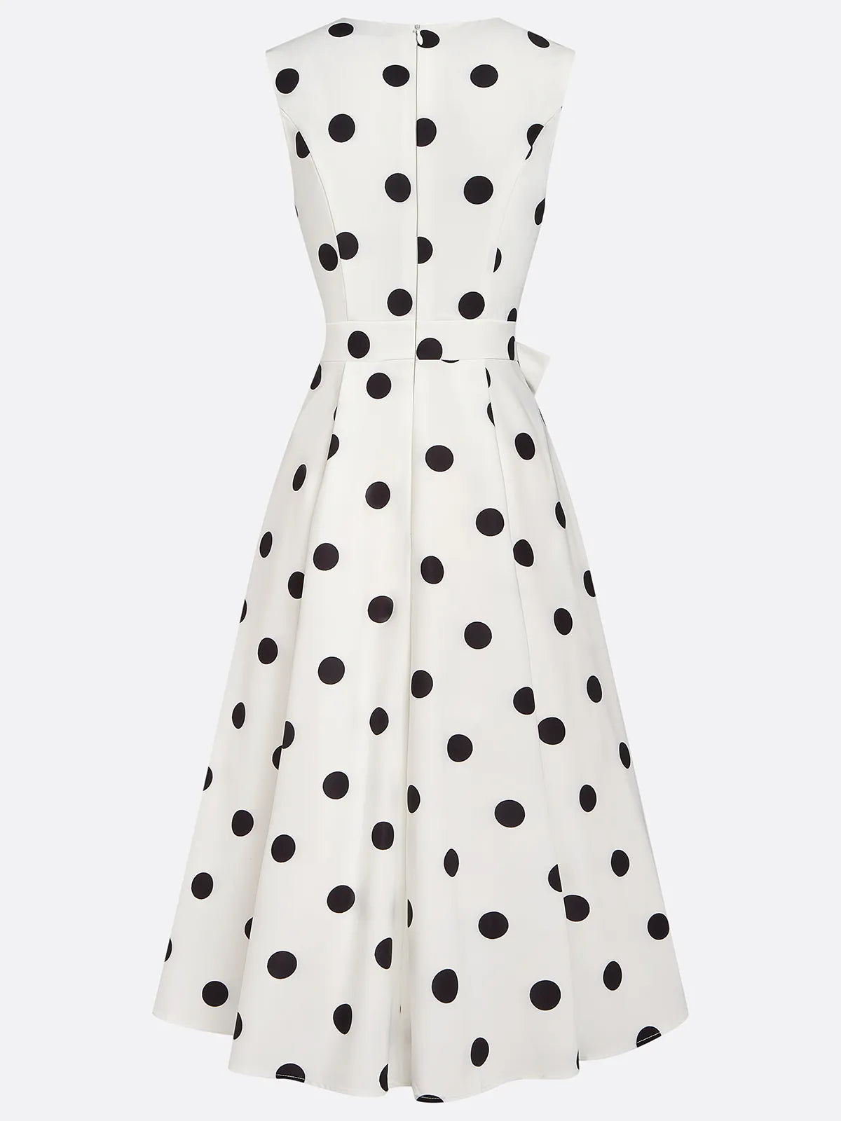 White Bow Classic V Neck Sleeveless A-Line Midi Dress - Seldom Seen Styles