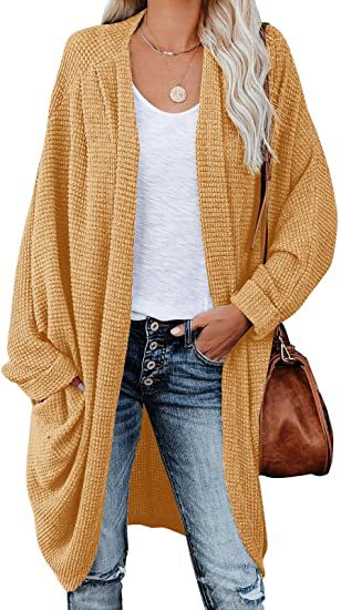 11Color Amazon Women's Cardigan Long Sleeve Cardigan Jacket Large Sweater Loose Bohemian Style Pocket Coat