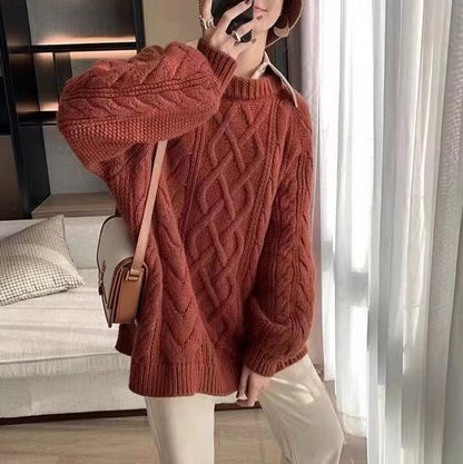 Autumn Winter New Thick Thread Sweater Women's Loose and  round Neck Thickened  Pullover Sweater