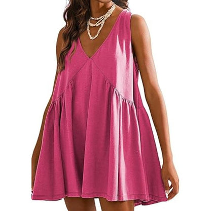 Women's Summer Sleeveless Mini Dress Casual Loose V Neck Sundress with Pockets - Seldom Seen Styles