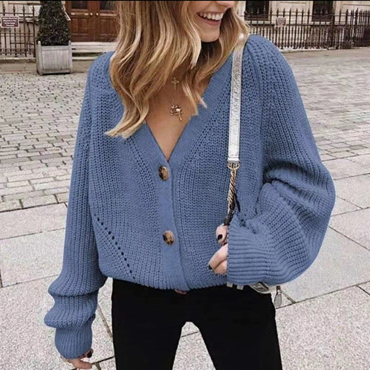 European and American Fall Women's Clothing2024NewwishBest-Selling Leisure Solid Color Buttons Knitwear Cardigan Sweater Coat