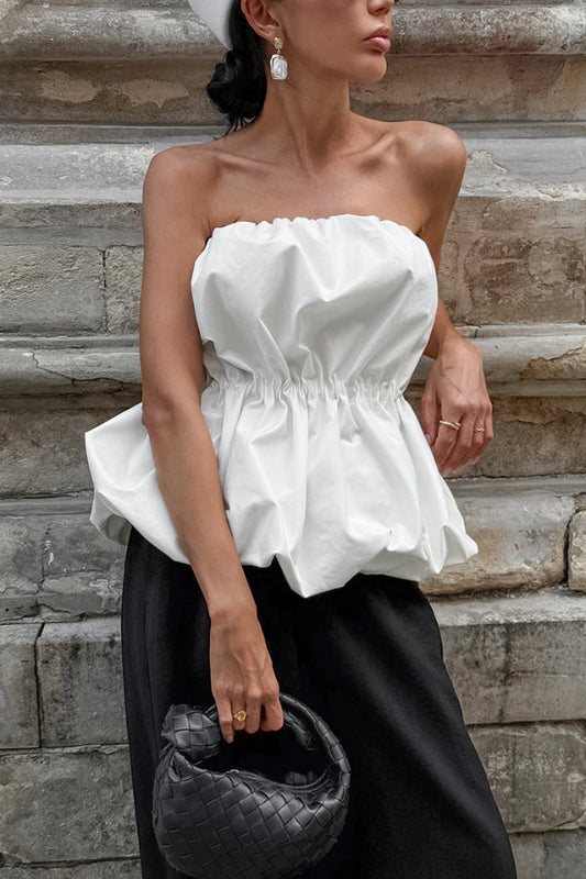Solid Color Sleeveless Off-shoulder Elastic Waist Strapless Top - Seldom Seen Styles
