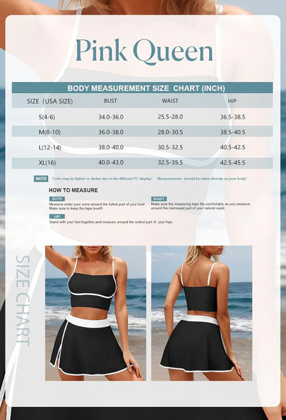 2025 High Waisted Bikini Set for Women 2 Piece Swimsuits Spaghetti Straps Color Block Swim Skirt Bathing Suits - Seldom Seen Styles