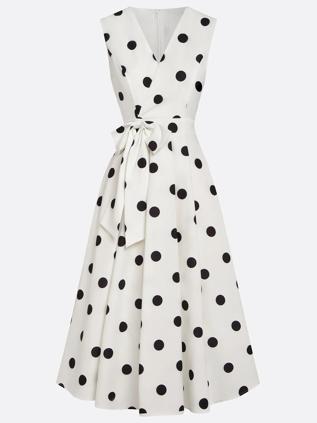 White Bow Classic V Neck Sleeveless A-Line Midi Dress - Seldom Seen Styles