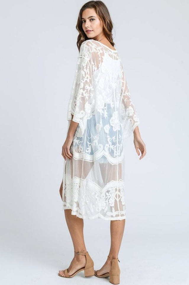 Hollow Out Lace Kimono Cover Up - Seldom Seen Styles