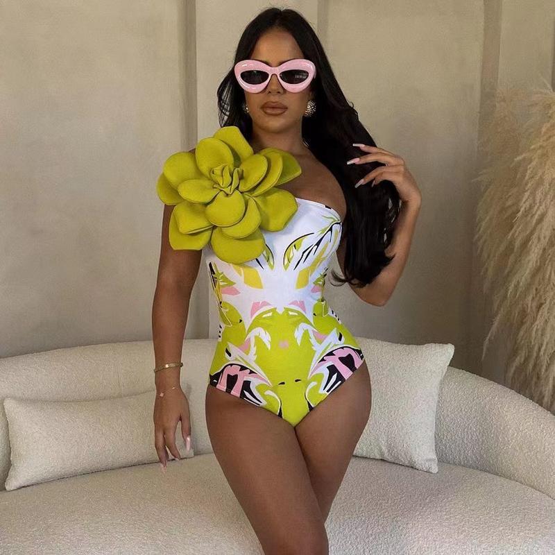 Women's Exaggerated 3D Flower Sexy One Piece Bodycon Swimsuit and Chiffon Skirt - Seldom Seen Styles