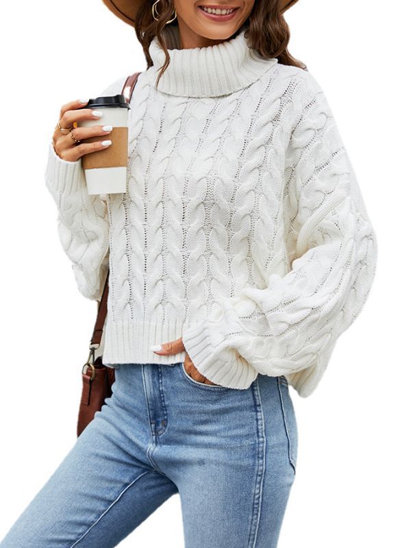 Cross-Border Hot Turtleneck Twisted Pullover Sweater Autumn and Winter New Solid Color Pullover Sweater Fashion Short Sweater for Women