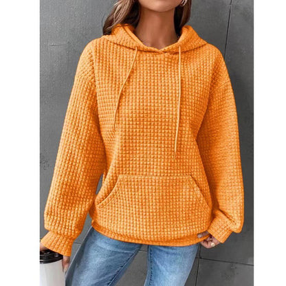 Womens Hoodies Casual Long Sleeve Drawstring Waffle Pullover Tops Loose Hooded Sweatshirt with Pocket