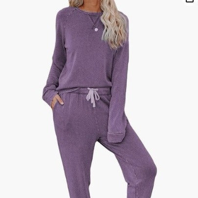 Damen Solides Trainingsanzug-Set, 2-teilig, Langarmpullover und Jogginghose mit Kordelzug, Sport-Outfit-Sets