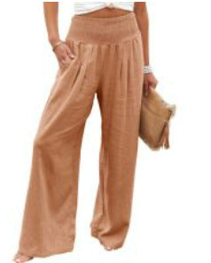 Damen Leinen Palazzo Hose Sommer Boho Weites Bein Hohe Taille Lässige Lounge Hose 2025 Strand Reise Urlaub Outfits 
