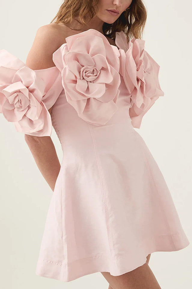 Women's Pink Flower Off Shoulder Mini Dress 3D Floral Elegant Party Cocktail Dress - Seldom Seen Styles