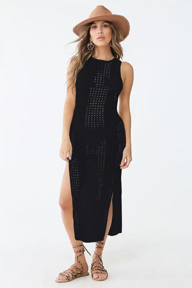 Knitted Cutout Split Beach Cover Up Dress - Seldom Seen Styles