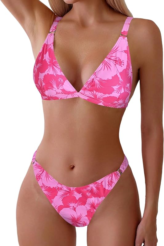 Women's 2 Piece Floral Print Swimsuit Triangle String High Cut Bikini Sets Bathing Suit - Seldom Seen Styles