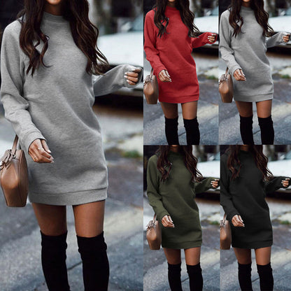 Exclusive for cross-border 10Color Fall Winter Fashion round Neck Long Sleeve Women's Dress