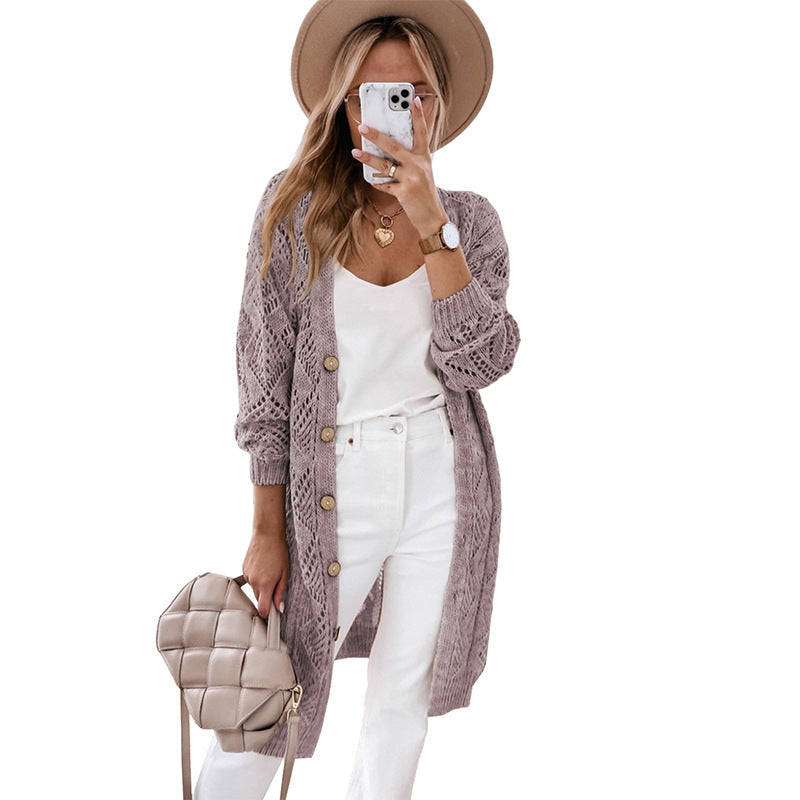 Shiying Cross-Border Foreign Trade New Single-Breasted Women's Coat Casual Twist Mid-Length Knitted Cardigan Sweater for Women