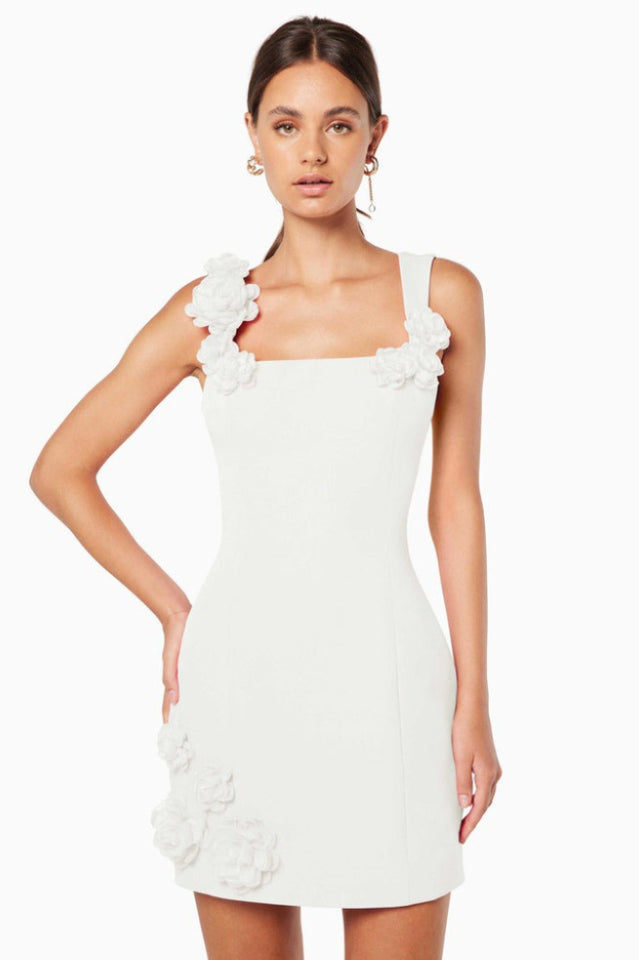 Women's Pink Floral Applique Mini Dress Elegant Sleeveless Party Dress - Seldom Seen Styles