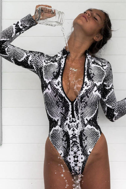 Leopard Print Zip Front Bathing Suit