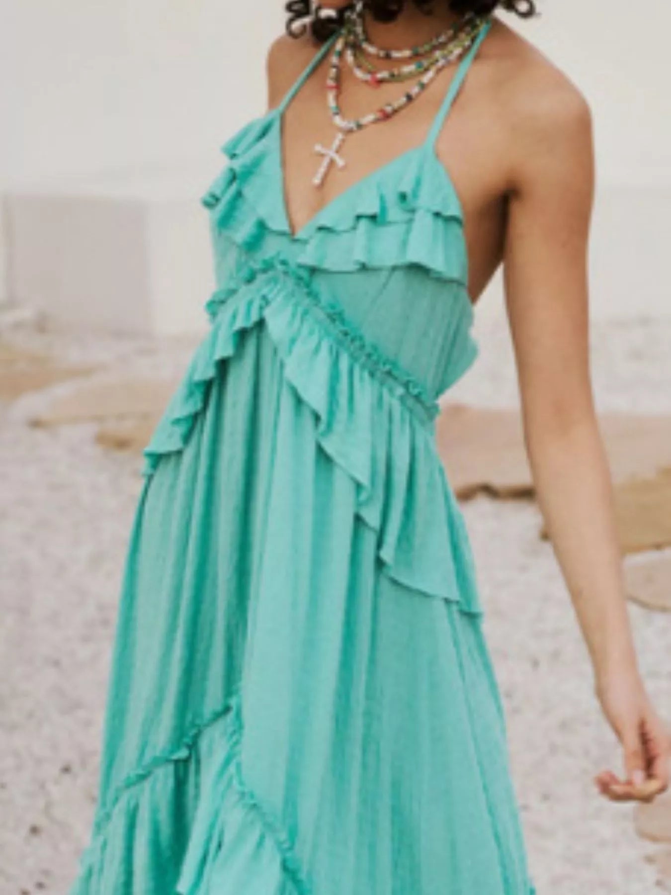 Women's Ruffle Halter Maxi Dress Boho Flowy Summer Dress