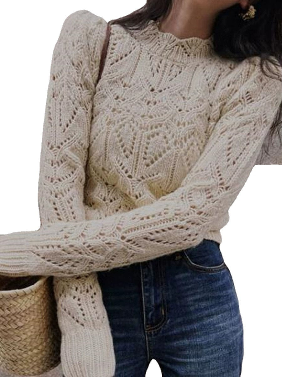 Cross-Border French Style Exquisite Hollow-out Crochet Knitted Air Conditioning Shirt Women's Clothing Spring and Autumn New Fashion All-Matching European and American Woolen Sweater