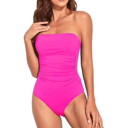 Women Tummy Control One Piece Swimsuits Strapless Bandeau Bathing Suits Slimming Halter Swimwear - Seldom Seen Styles