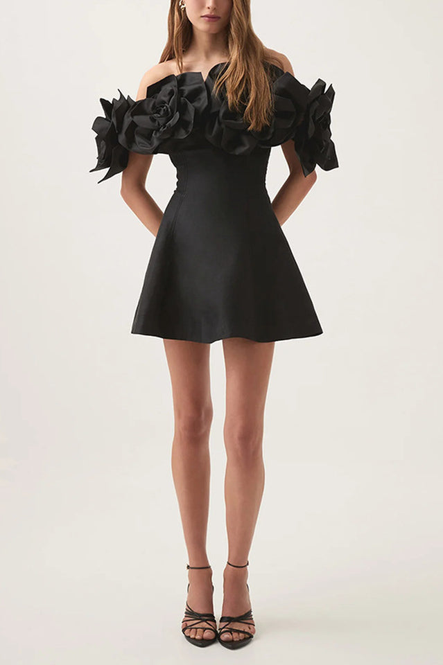 Women's Pink Flower Off Shoulder Mini Dress 3D Floral Elegant Party Cocktail Dress - Seldom Seen Styles