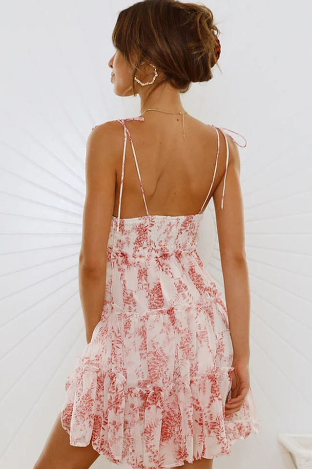 Women's Floral Mini Dress Ruffle Hem Spaghetti Strap Summer Dress - Seldom Seen Styles