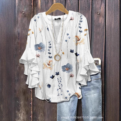 Haut à manches volantées et imprimé floral rétro pour femme, tenue vintage des années 90, chemises amusantes, élégantes et classe, jolie tenue d'été