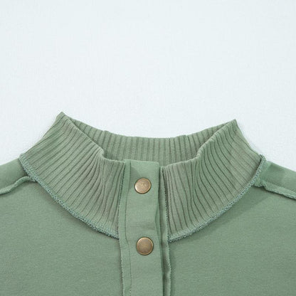 2025 Women's Fall Pullover Mockneck Button Down Ribbed Fit Lightweight Cozy Oversized Long Sleeve Sweatshirt Kangaroo Pocket for Everyday Wear