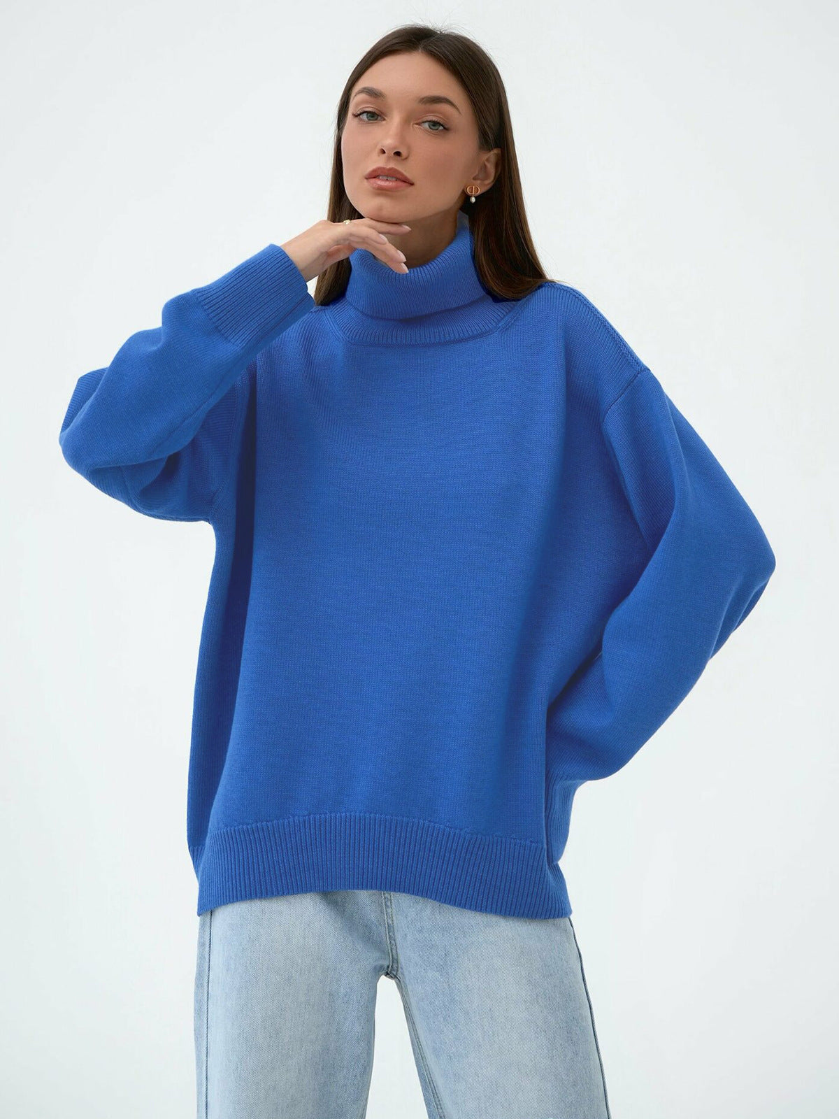 Cross-Border Amazon Turtleneck Sweater for Women2024European and American Autumn and Winter Loose Sweater Classic Versatile Solid Color Pullover Sweater