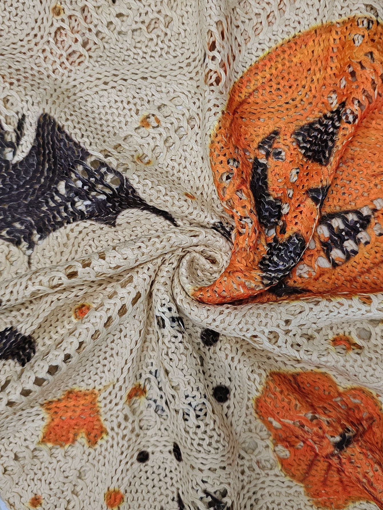 Women's Halloween Pumpkin Print Long Sleeve Knit Top, Casual Elegant Vacation Style, Loose Fit Batwing Shoulder, Spring Summer Fall Wear - Seldom Seen Styles