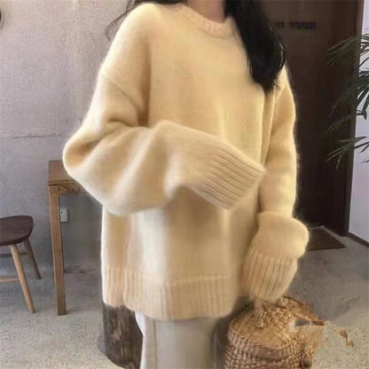 2024Solid Color Knitwear Pullover Women's Autumn and Winter New Soft Glutinous Loose Outer Wear Gentle Inner Bottoming Shirt