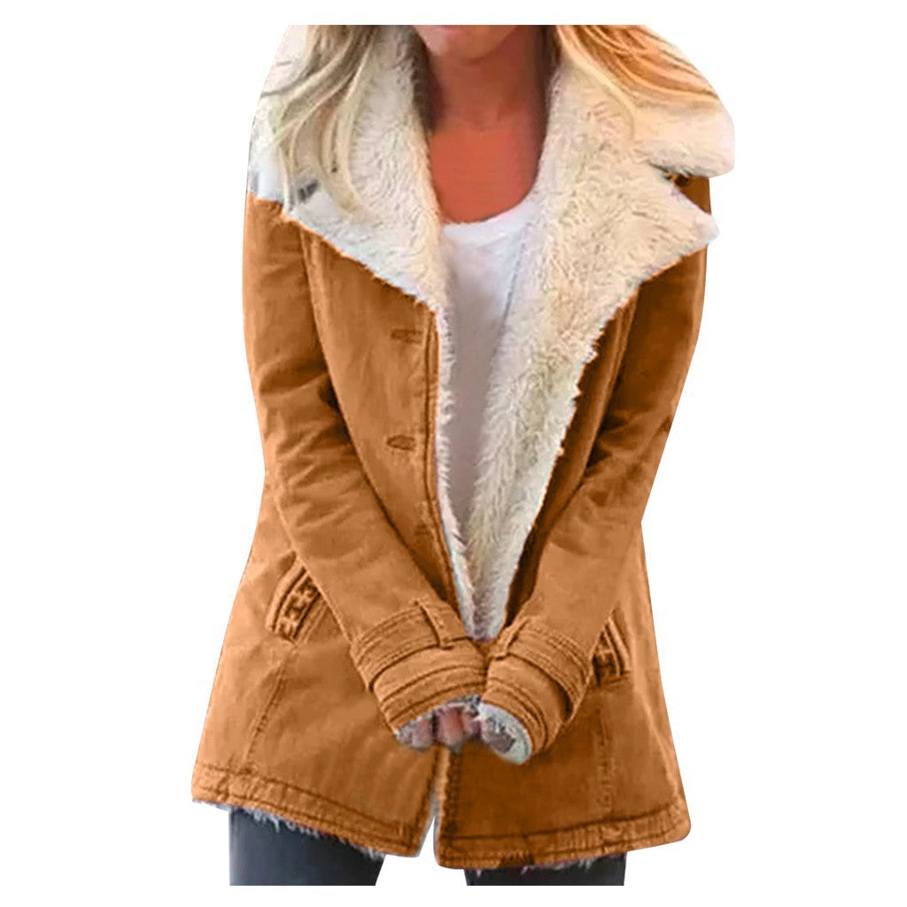 Womens Winter Warm Jackets Long Sleeve Stand Collar Wool Liner Sherpa Fleece Coats Thicker Outerwear with Pockets - Seldom Seen Styles