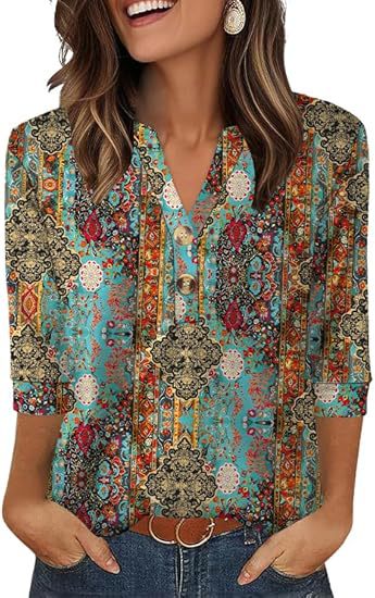 Womens Tops 3/4 Sleeve Heley Shirts for Women Summer Fashion 2025 Blouses Beach Vacation Clothes - Seldom Seen Styles