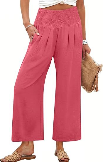 Women Linen Palazzo Pants Summer Boho Wide Leg High Waist Casual Lounge Pant 2025 Beach Travel Vacation Outfits
