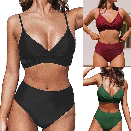 Women's Bikini Sets Two Piece Swimsuit High Waisted V Neck Twist Front Adjustable Spaghetti Straps Bathing Suit - Seldom Seen Styles