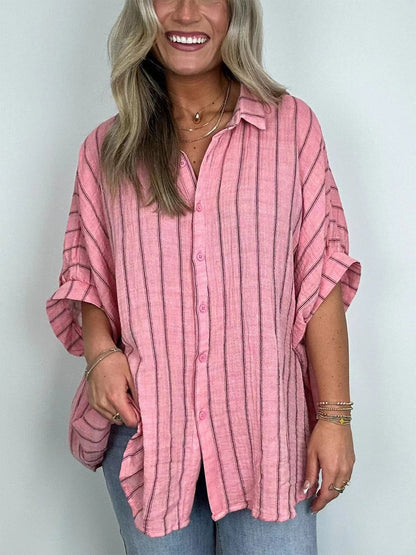 New Striped Printing Loose Casual Shirt Women