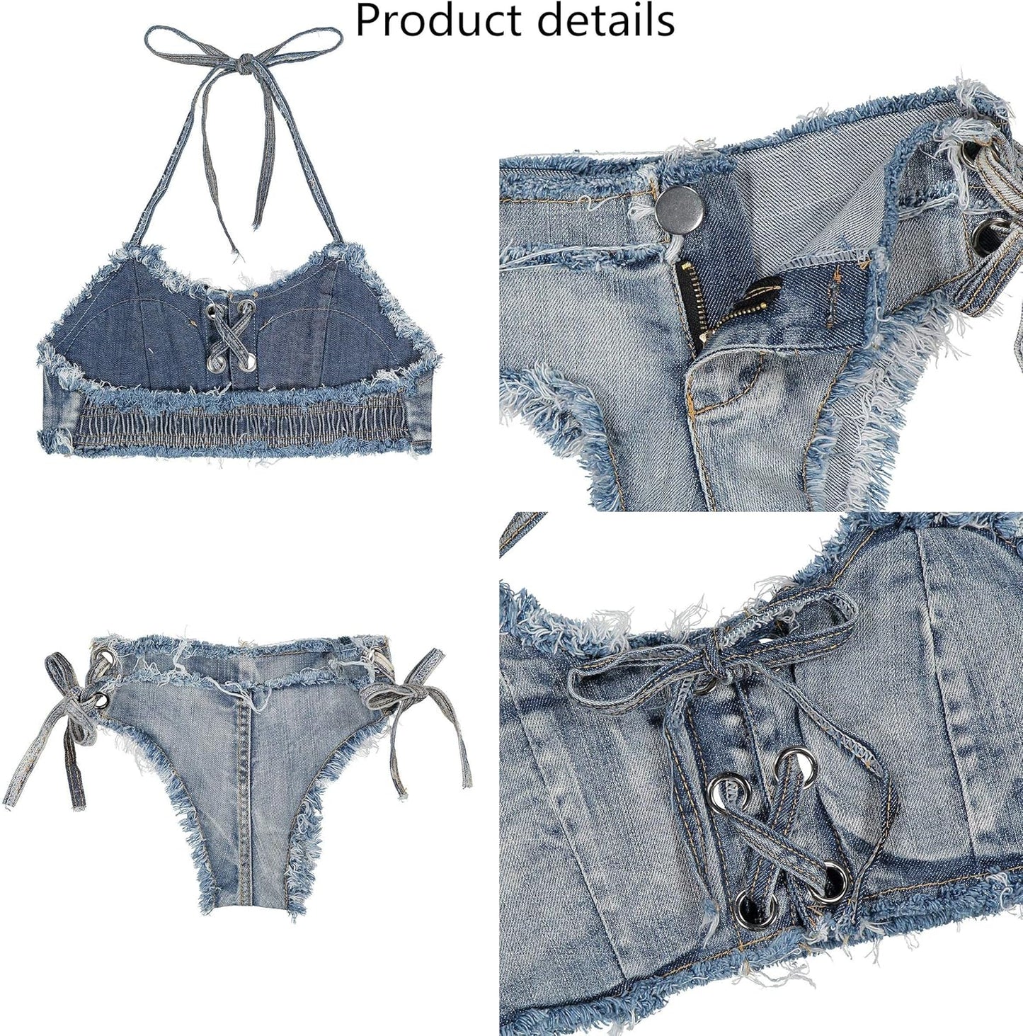 Women's Denim Bikini Set with Jeans Shorts and Bra for Beach Play and Bar Nightclub Performance - Seldom Seen Styles