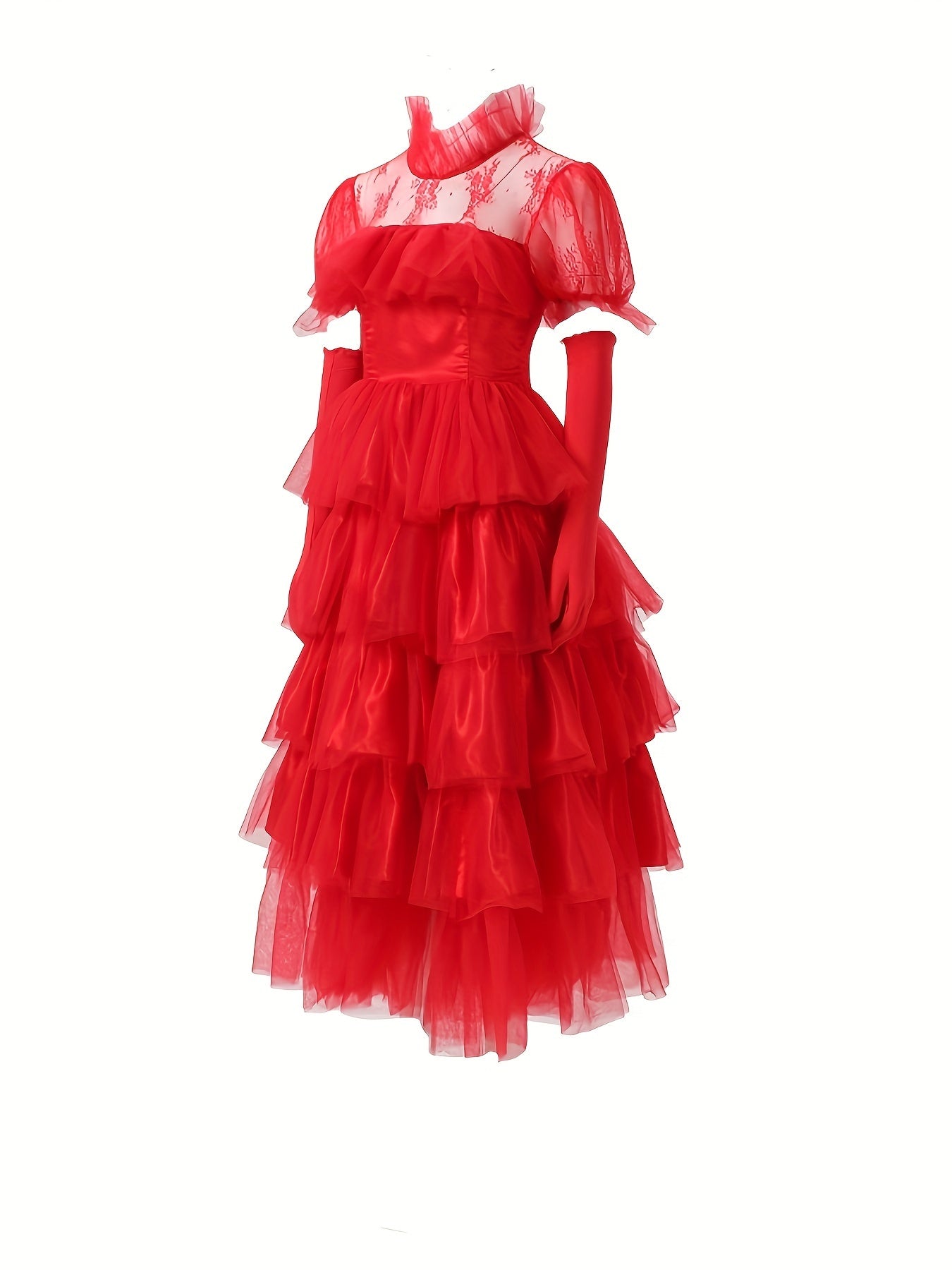 A Lady Gothic Style Red Wedding Dress，Lydia·Dietz Halloween Cosplay Costume Long Tower Skirt