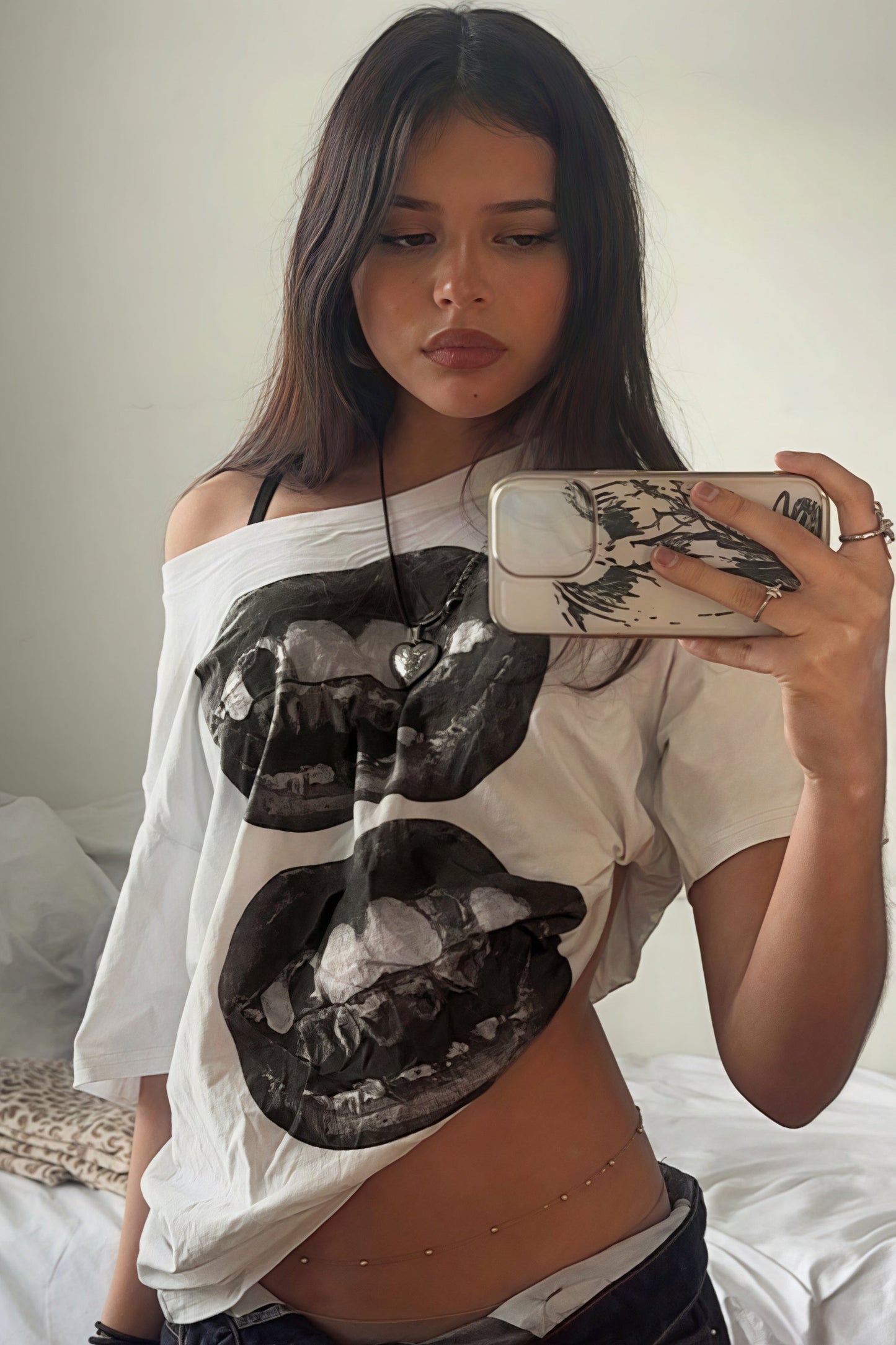 Hip Hop Lip Print Asymmetric Neck Sexy T-shirt - Seldom Seen Styles