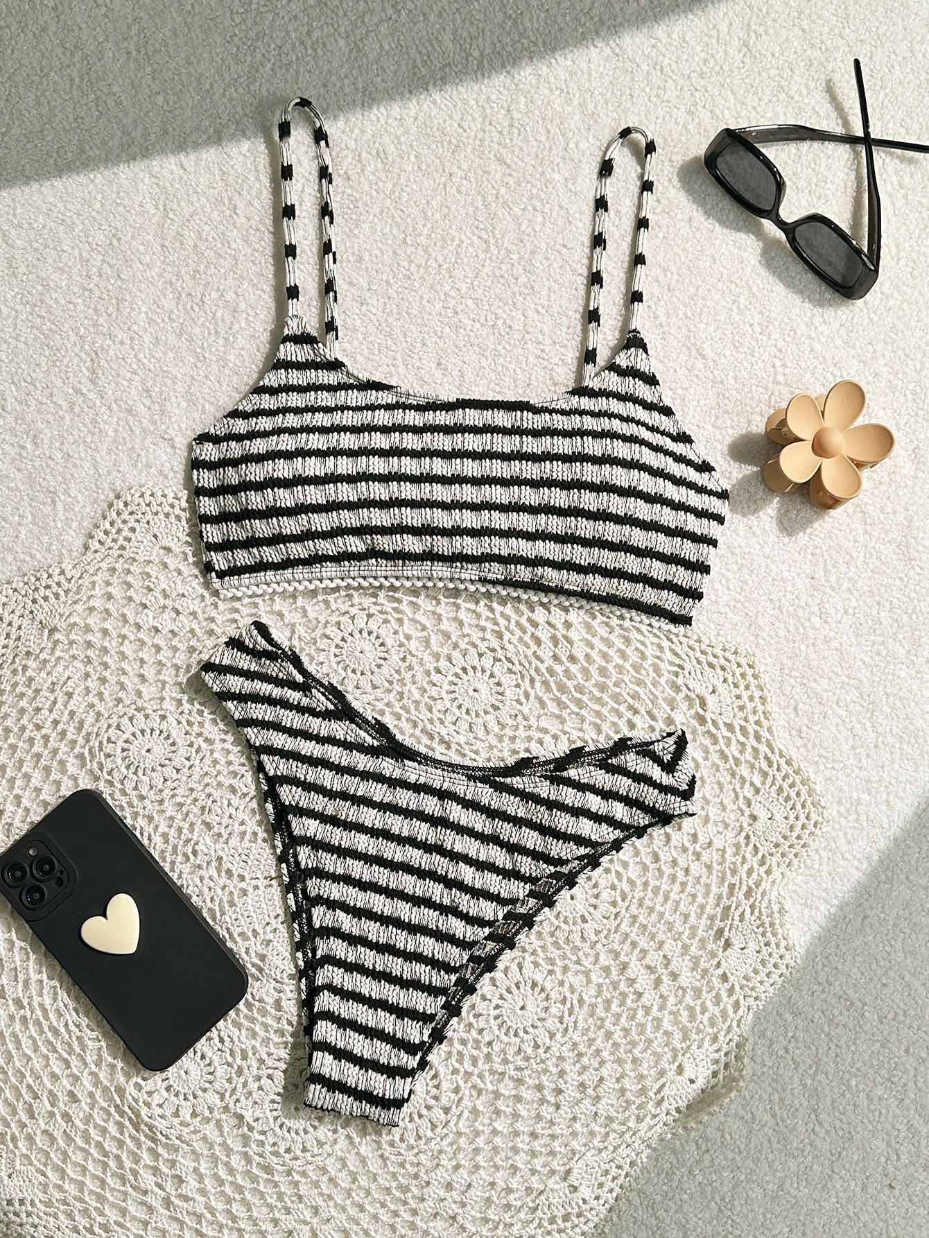 black and white striped bikini